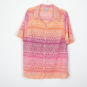 Catherines Womens Aztec Print Button Short Sleeve Top Size‎ 0X Beachy Colorful